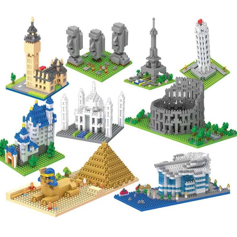 Architecture Sets Eiffel Tower Big Ben Rome Colosseo Model Building Mini Blocks
